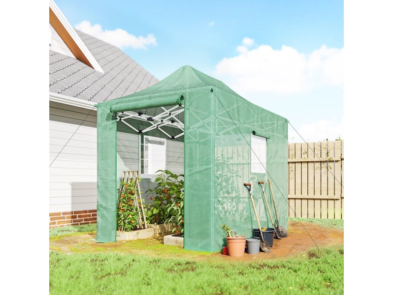  Serre de jardin pliante 295 x 200 x 270 cm – verte – toiture à deux pentes et portes à fermeture éclair  - Conforama B