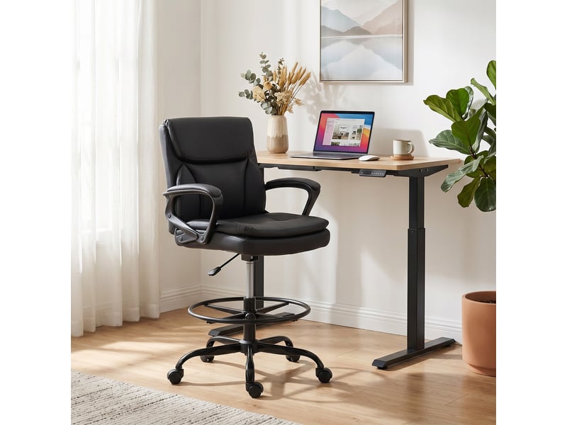  Fauteuil de bureau pivotant en similicuir, réglable en hauteur, dossier haut, accoudoirs, idéal pour étudier, noir  - Conforama C