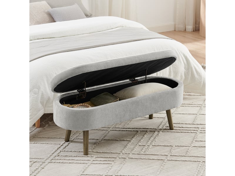  Banc de rangement 110x40x42 cm, coffre 20 l, pieds en bois, meuble chambre, meuble bureau et salon, velours doux, gris  - Conforama E