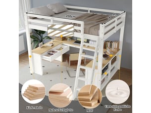 Lit mezzanine 140x200 cm <strong></strong>  <strong></strong> coloris blanc