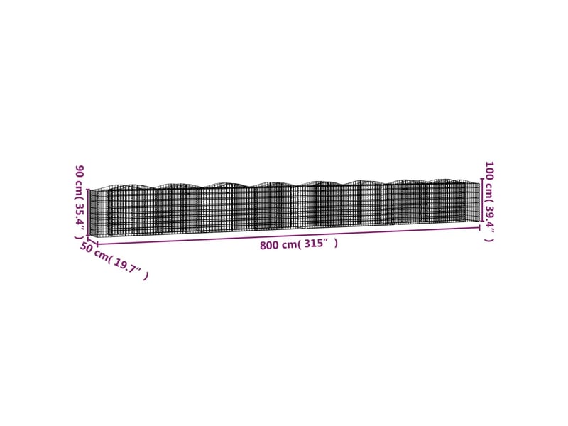  Lit surélevé à gabions arqué 800 x 50 x 100 cm fer galvanisé argent 02_0039943  - Conforama D