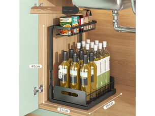 Rangement sous évier cuisine tiroir coulissant à extraction 2 étages forme en l