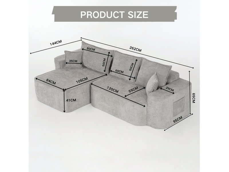  Canapé d'angle modulaire modenvie 4 places en chenille gris 262 x 144 x 65 cm  - Conforama C