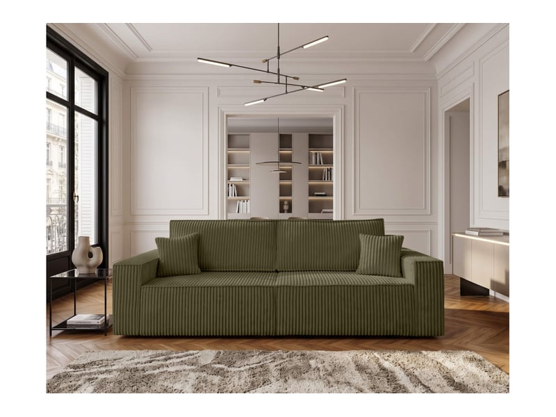 Farah - canapé droit 3 places convertible en velours cotelé épais - Conforama B