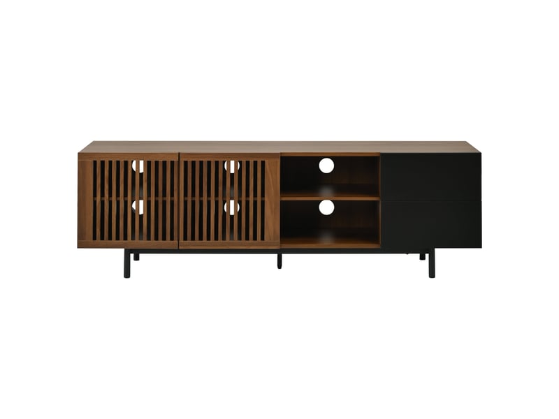  Meuble tv effet noyer et noir avec portes cannées 160cm  - Conforama A