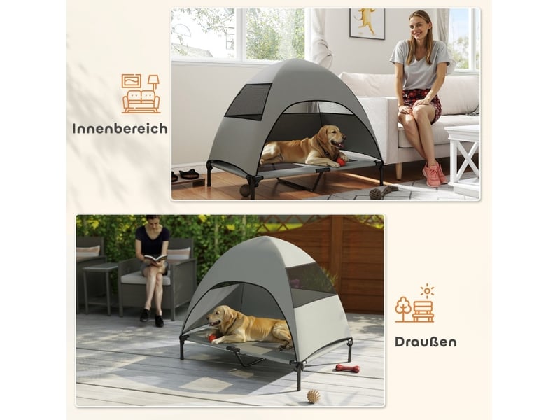  Lit surélevé extérieur avec toit 106 x 76 x 99 cm – gris clair – aéré et portable pour grands animaux  - Conforama E