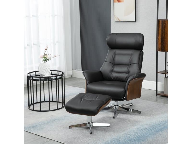  Fauteuil inclinable avec repose-pieds, pivotant à 360°, fonction inclinable, fauteuil de lecture, noir, 80 x 84 x 108 cm  - Conforama D