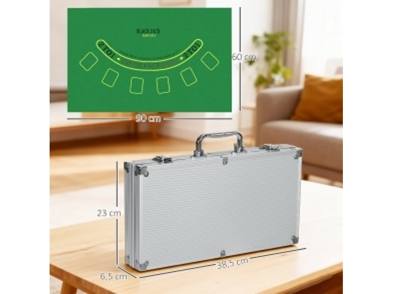  Coffret de poker 300 jetons 38,5 x 23 x 6,5 cm argent, mallette en aluminium avec 2 jeux de cartes inclus  - Conforama C