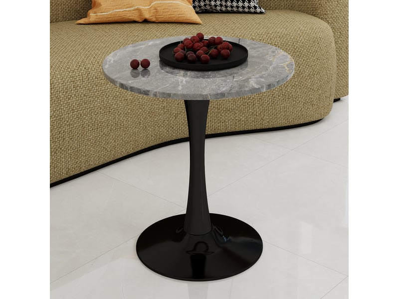  Table à manger ronde 70 cm noire et grise, marbre artificiel, pied central en fer  - Conforama B