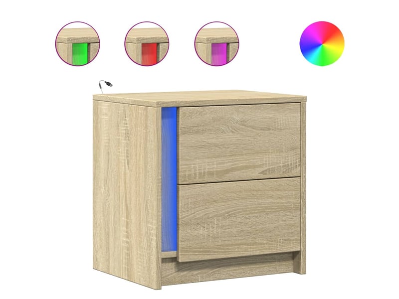 Lot de 2 tables de chevet - cabinet de chevet - table de nuit et lumières led chêne sonoma - Conforama A