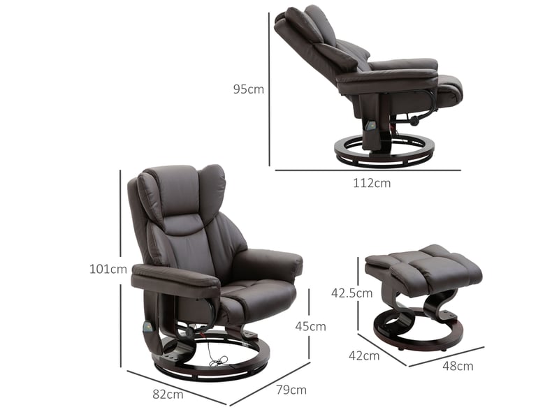  Fauteuil relax massant pivotant avec repose-pied et fonction inclinable en acier marron  - Conforama C
