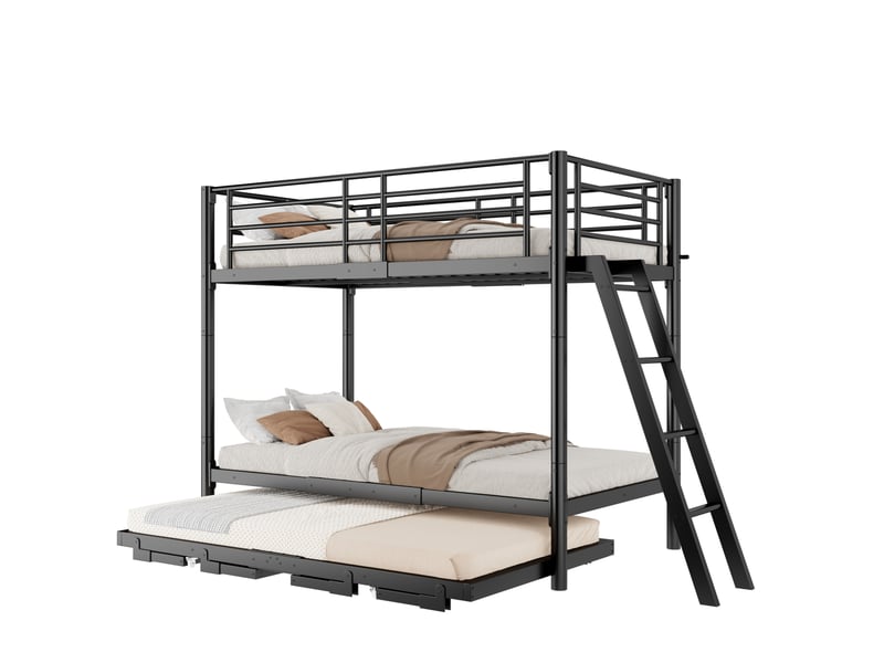 Lit superposé 90x200 cm avec lit gigogne, coloris noir - Conforama A