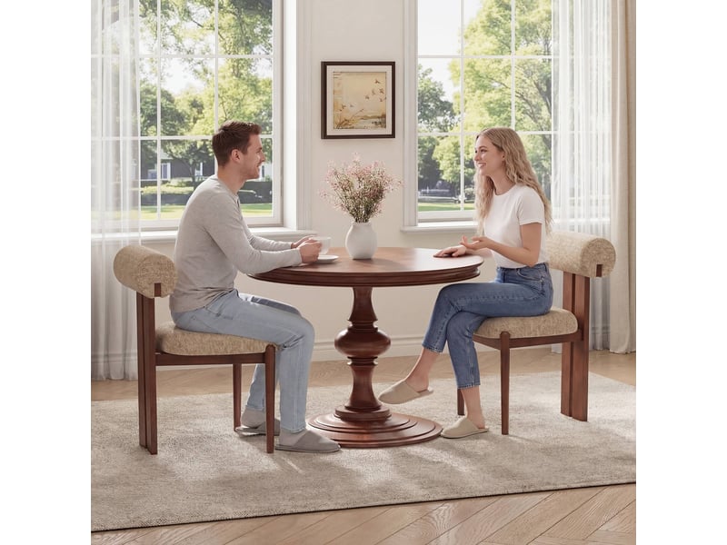  Smartue lot de 2 chaises de salle à manger modernes en tissu marron avec dossier cylindrique et pieds en bois noyer  - Conforama B