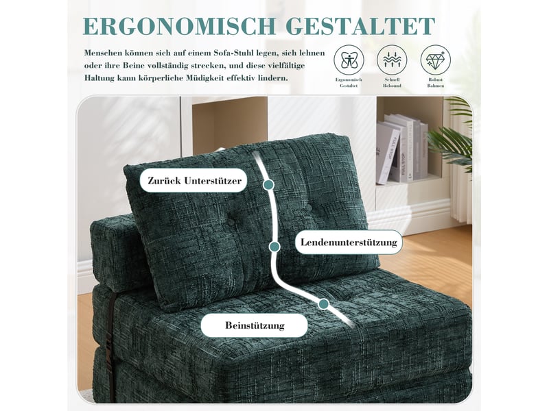  Canapé droit 79x79x57 cm, coussin, canapé simple, pour salon, chambre et bureau, confort doux, chenille, vert émeraude  - Conforama D