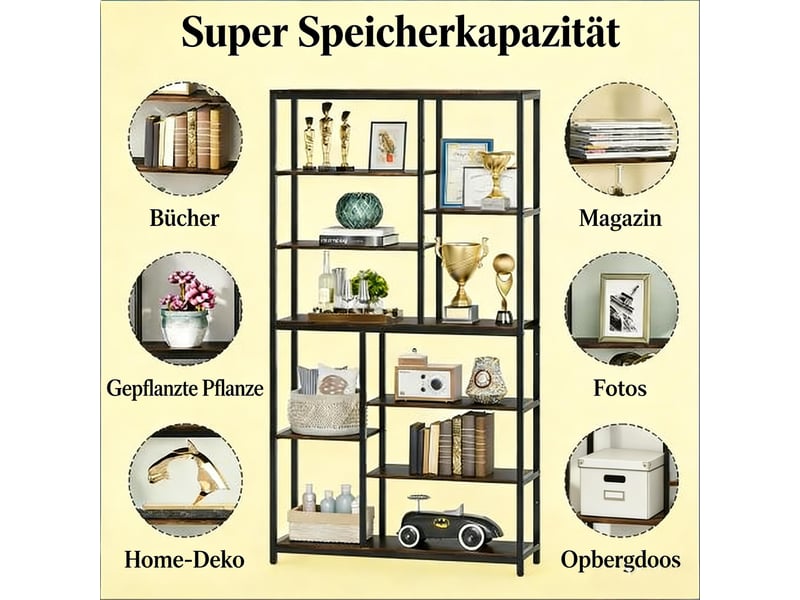  Bibliothèque haute ouverte en métal et panneau de particules 100 x 30 x 200 cm T5828P485782 - Conforama E