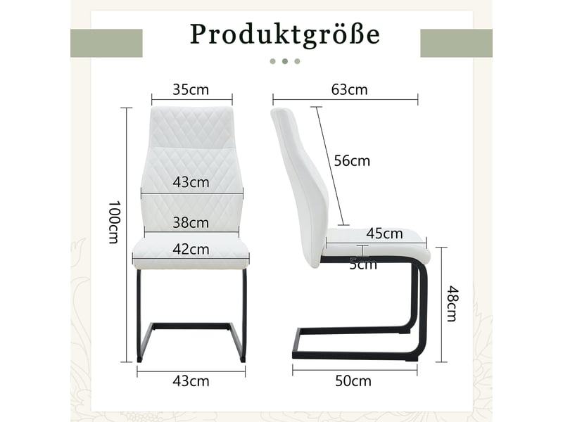  Chaises de salle à manger 2 pièces motif losange blanc, dossier haut et assise rembourrée, piètement métal noir antidérapant et résistant pour restaurant  - Conforama C