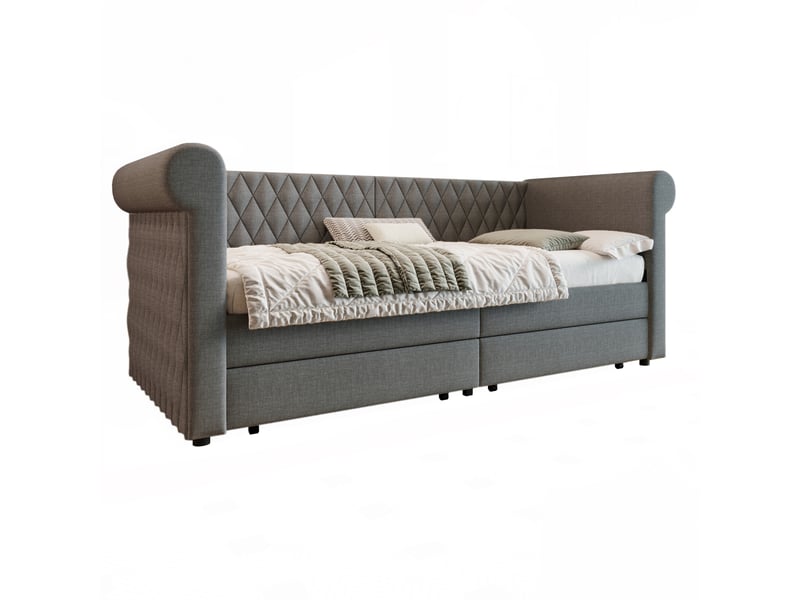  Modenvie lit banquette 90x200 cm - 2 tiroirs de rangement, sommier inclus, sans matelas - gris  - Conforama A