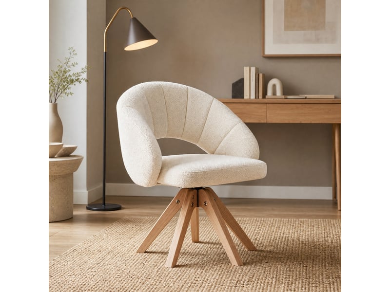  Chaises de salle à manger lot de 2 pivotantes  - rotation 360°, dossier enveloppant, tissu et bois massif blanc  - Conforama C