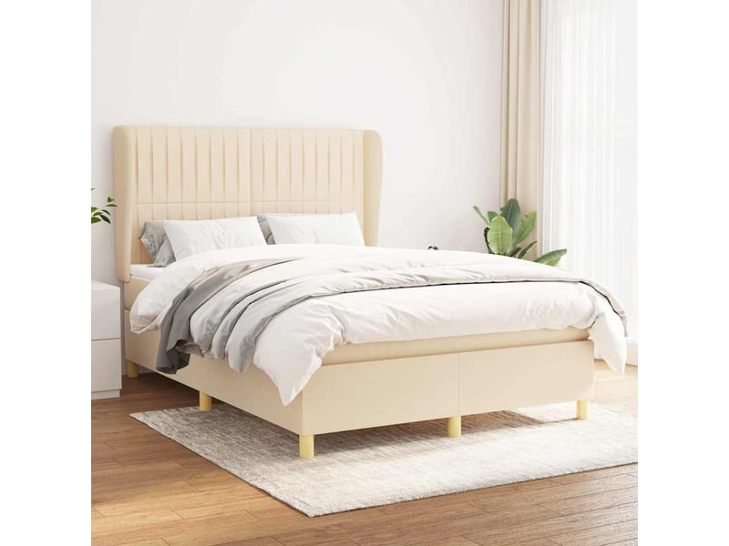  Literie sommier à lattes matelas tissu crème confortable adulte couchage 140x190 cm chambre  - Conforama B