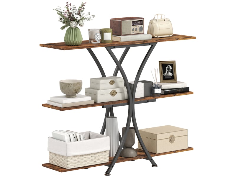  Consoletable d'appoint avec 2 étagères ouvertes et structure métallique en forme de x, style industriel, marron rustique  - Conforama A