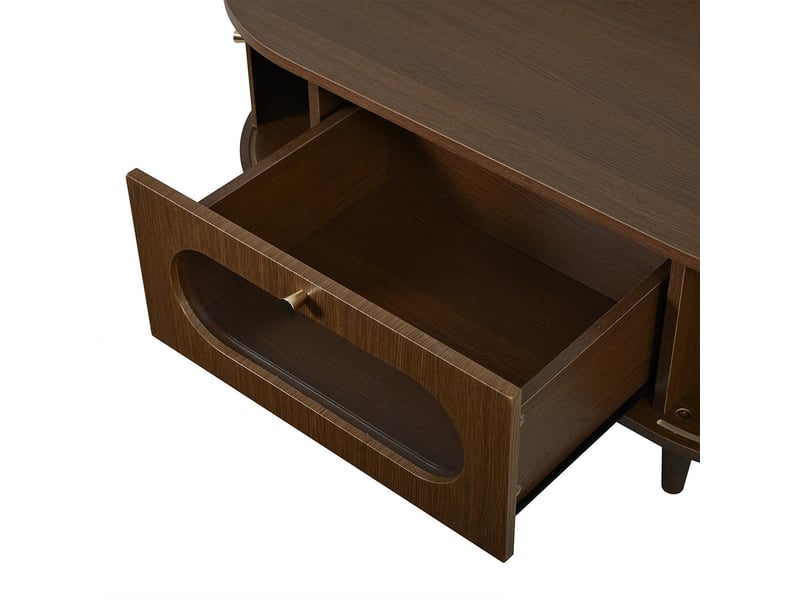 Table basse de salon 100 x 50 x 36 cm, avec un tiroir, un volet roulant et 4 pieds, couleur noyer  - Conforama R