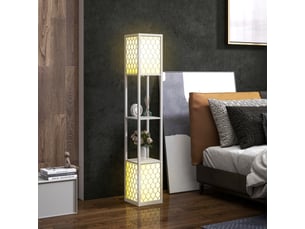 Lampadaire étagère 2 lampes 2 étagères 4 niveaux mdf gris motif nid d'abeille gris 26 x 26 x 156 cm