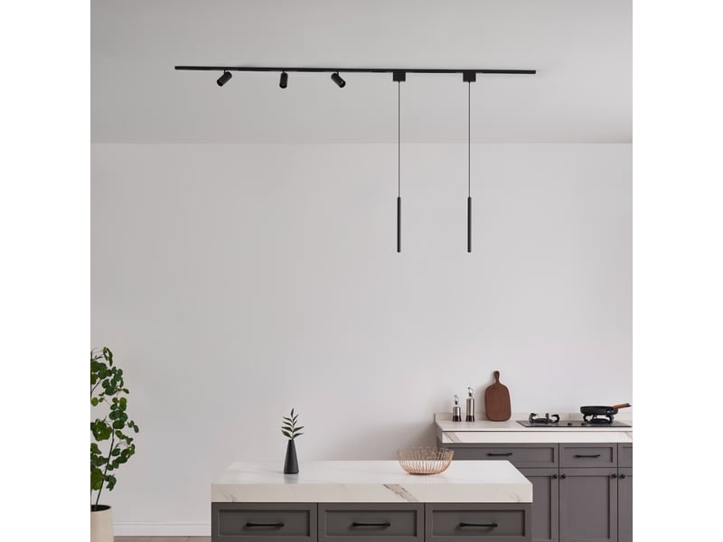 Système de rail magnétique 2 m noir 2 suspensions et 3 spots 27w led - transformateur externe - lyne Lyne - Conforama E