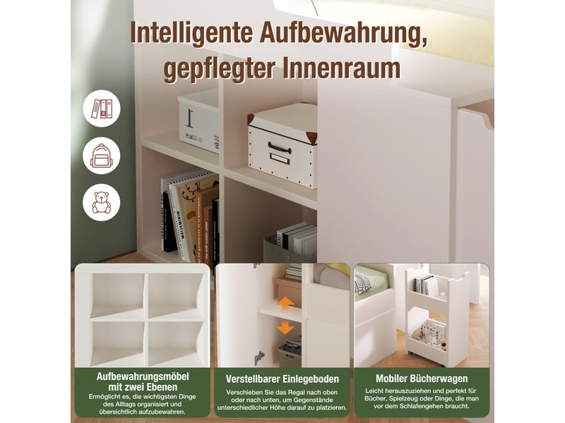  Lit avec lit gigogne et rangement, 90 x 200 cm, sans matelas  - Conforama E