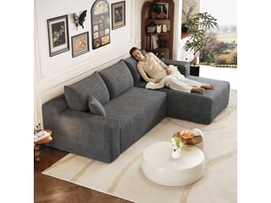 Canapé d'angle compressé droit fixe Bliss Lite 3 places Velours côtelé gris