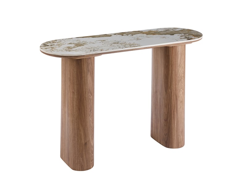 Evora - console en pierre frittée blanc pieds couleur bois clair 120 cm EVORA-CONS-BLA-BOI-120 - Conforama A