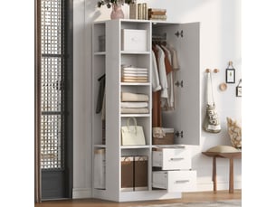Armoire de chambre - armoire à une porte 70 × 50 × 170 cm, avec plusieurs étagères, 70 x 50 x 170 cm, blanc