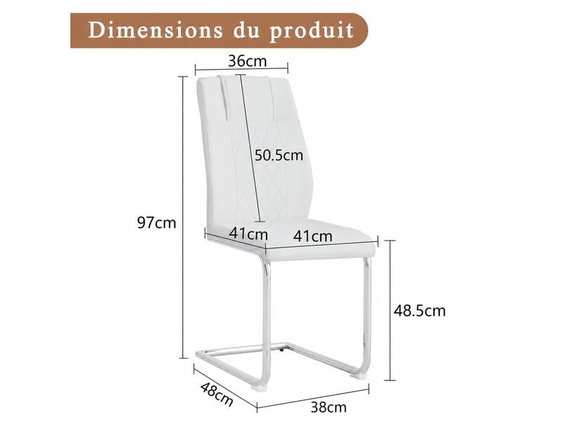 Lot de 4 chaises de salle à manger blanches en simili, 41 x 48 x 97 cm - Conforama C