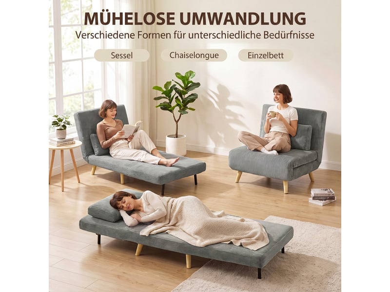  Fauteuil convertible 1 place en velours côtelé gris foncé 90x190 cm  - Conforama D