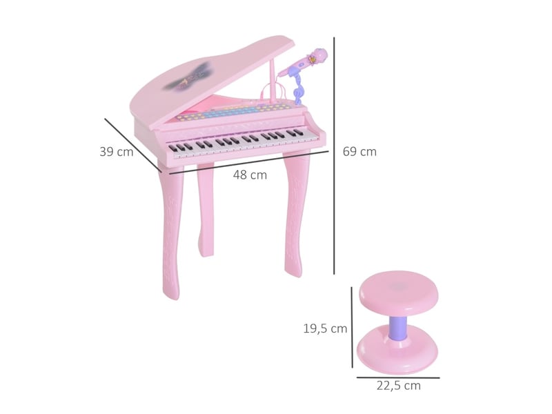  Piano électronique enfant 37 touches rose en abs, tabouret et microphone avec fonctions musicales pour 3 à 6 ans  - Conforama C