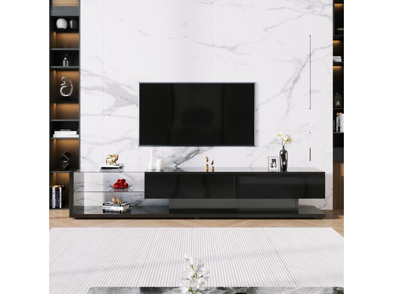  Meuble tv bas laqué modulable - lowboard salon avec cloisons en verre led - moderne et rustique  - Conforama B