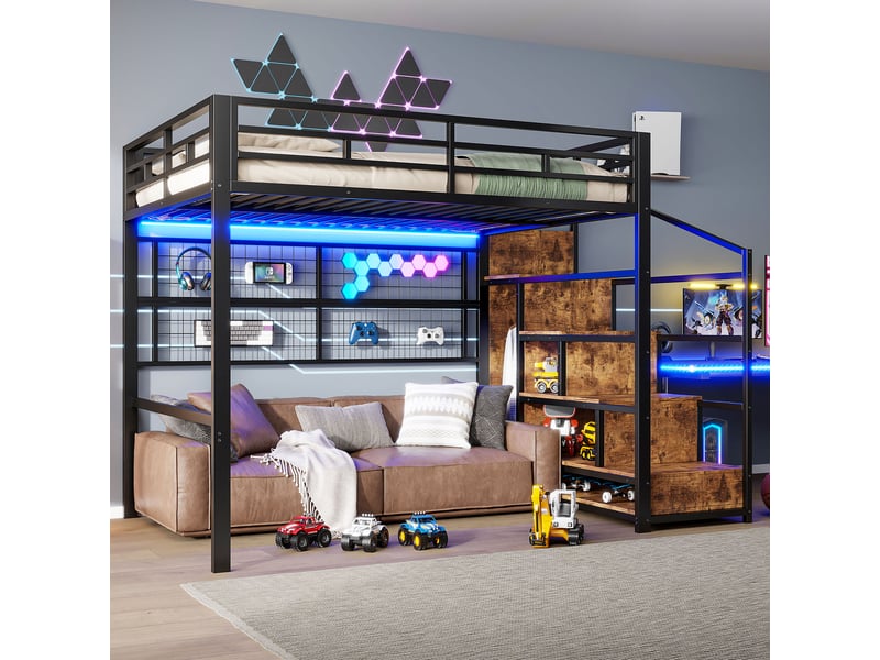  Lit mezzanine 140x200cm coloris noir lit enfant noir - Conforama E