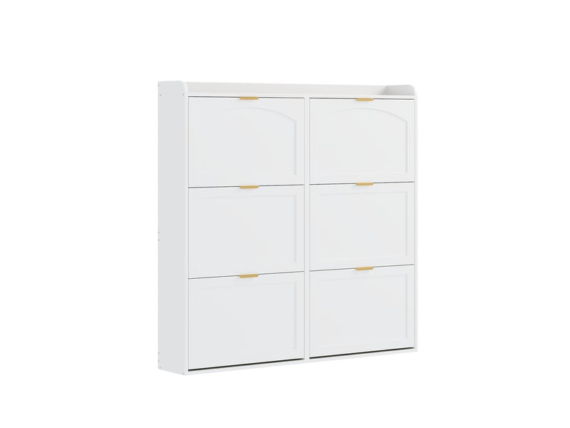  Meuble à chaussures 120 x 23 x 118 cm blanc en mdf et panneau de particules, 6 compartiments basculants  - Conforama D