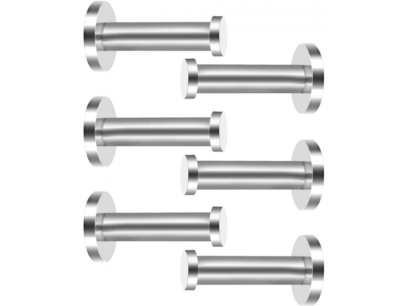  Lot de 6 crochets muraux, patères, en acier inoxydable, de forme cylindrique, gris  - Conforama A