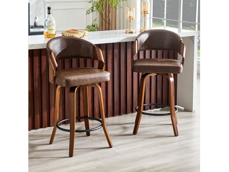 Tabourets de bar 51x42x95 cm lot de 2, tabourets hauts, chaise de bar, dossier rétro, structure bois, assise pu, marron  - Conforama D