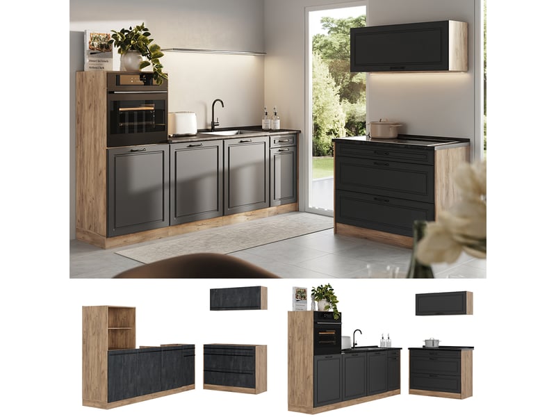 Vicco cuisine, anthracite campagnechêne doré, 220cm sans plan de travail - Conforama D