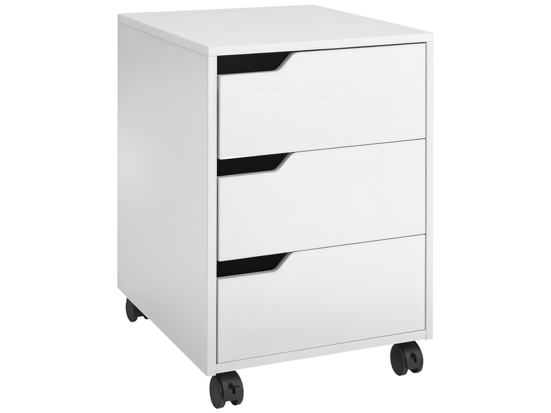  Caisson de bureau à roulettes, classeur à 3 tiroirs, meuble de rangement pour bureauétude, 40 x 50 x 57,5 cm, blanc  - Conforama A