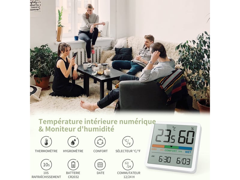 2 pièces petit thermomètre hygromètre intérieur digital à haute précision, indicateur niveau de confort pour bureau - Conforama C