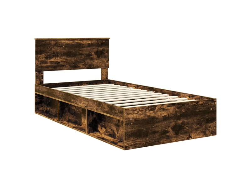 Lit simple- lit adulte - cadre de lit chêne fumé 100 x 200 cm pin massif - Conforama C