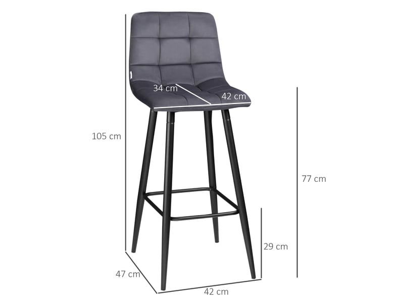  Ensemble de 2 tabourets de bar hauts, revêtus de velours, avec repose-pieds et dossier, gris  - Conforama E