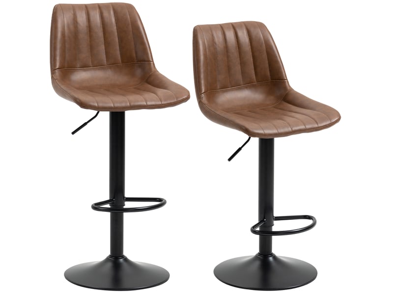  Tabouret de bar pivotant réglable en lot de 2 avec dossier et repose-pieds, en cuir synthétique marron  - Conforama A