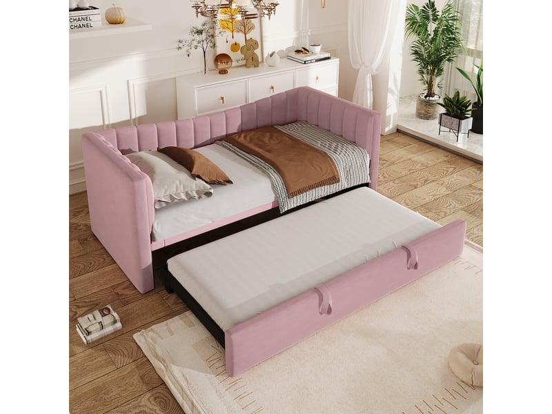  Lit avec tiroir en velours rose 90x200 cm  - Conforama E