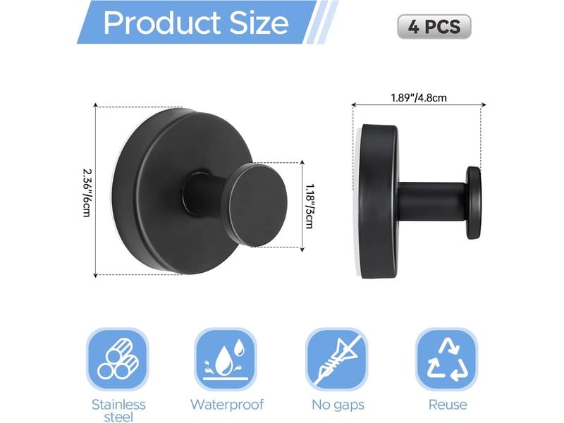 Lot de 4 crochets à ventouse noirs sans perçage, adaptés à la salle de bain, à la cuisine et aux fenêtres lisses LM2A116LM0820 - Conforama B