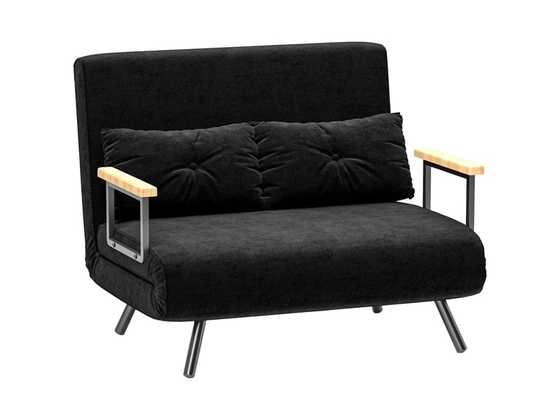  Canapé convertible 2 places 4 en 1, canapé-lit avec dossier réglable sur 5 niveaux, 2 coussins, noir, 102 x 73 x 81 cm  - Conforama B