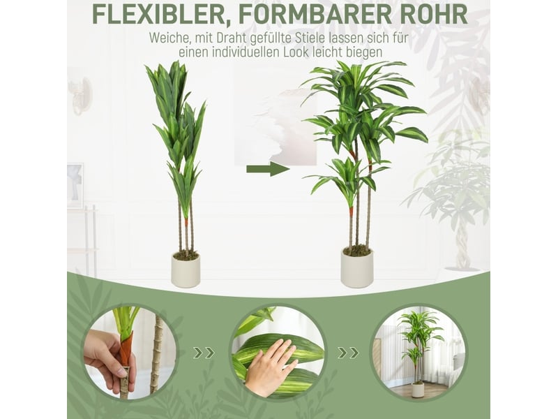  Dracaena artificielle 60x40x120 cm troncs flexibles pot blanc vert  - Conforama C
