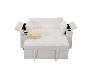 Canapé-lit convertible 3 en 1 140,5 x 74 x 82 cm, canapé 2 places avec dossier réglable, usb, table cachée et porte-gobelets, beige